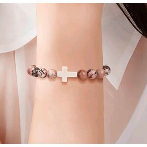 Pink Purplish Gray Faith Beaded Bracelet - Religious Bracelet